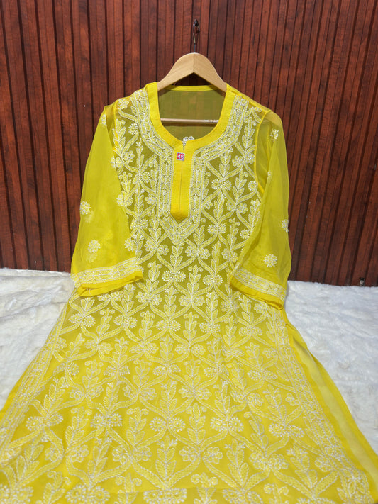 Georgette Ethnic Kurti embroidery and fabric detail - Neha Couture Indian Fashion