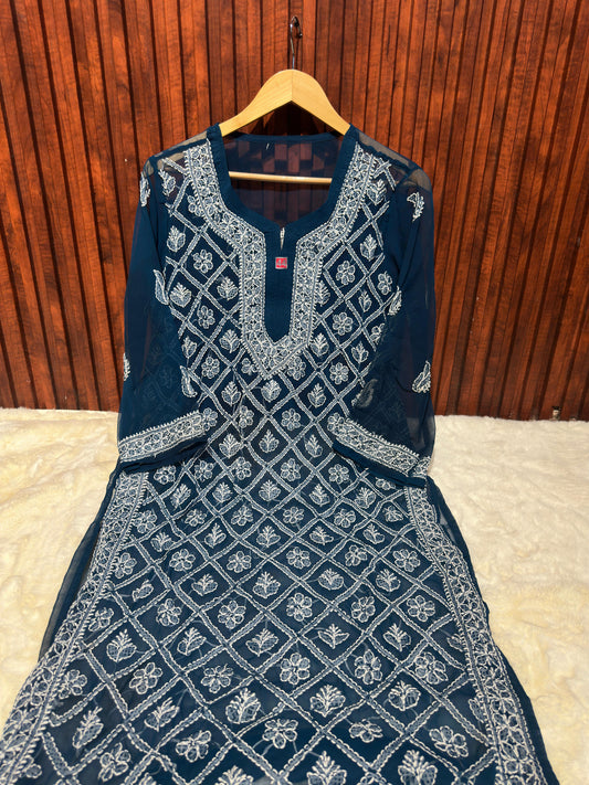 Unique Georgette Ethnic Kurti embroidery and fabric detail - Neha Couture Indian Fashion