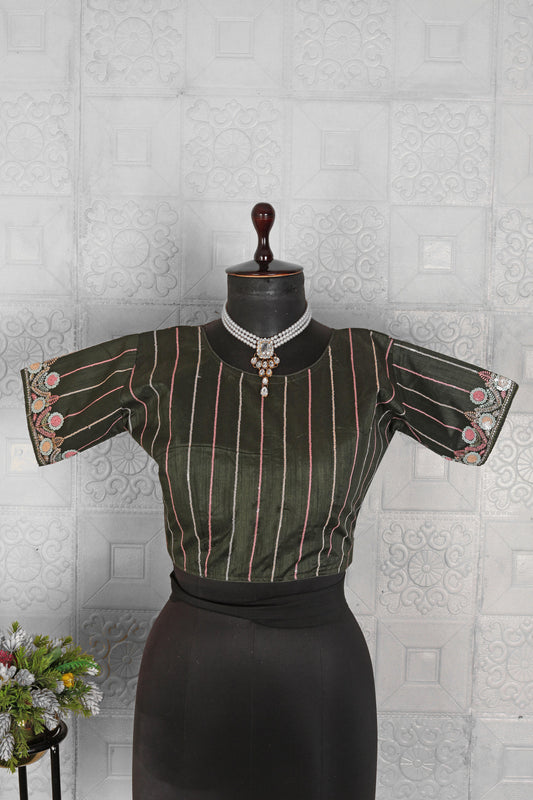 Pure Tissue Silk Saree embroidery and fabric detail - Neha Couture Indian Fashion