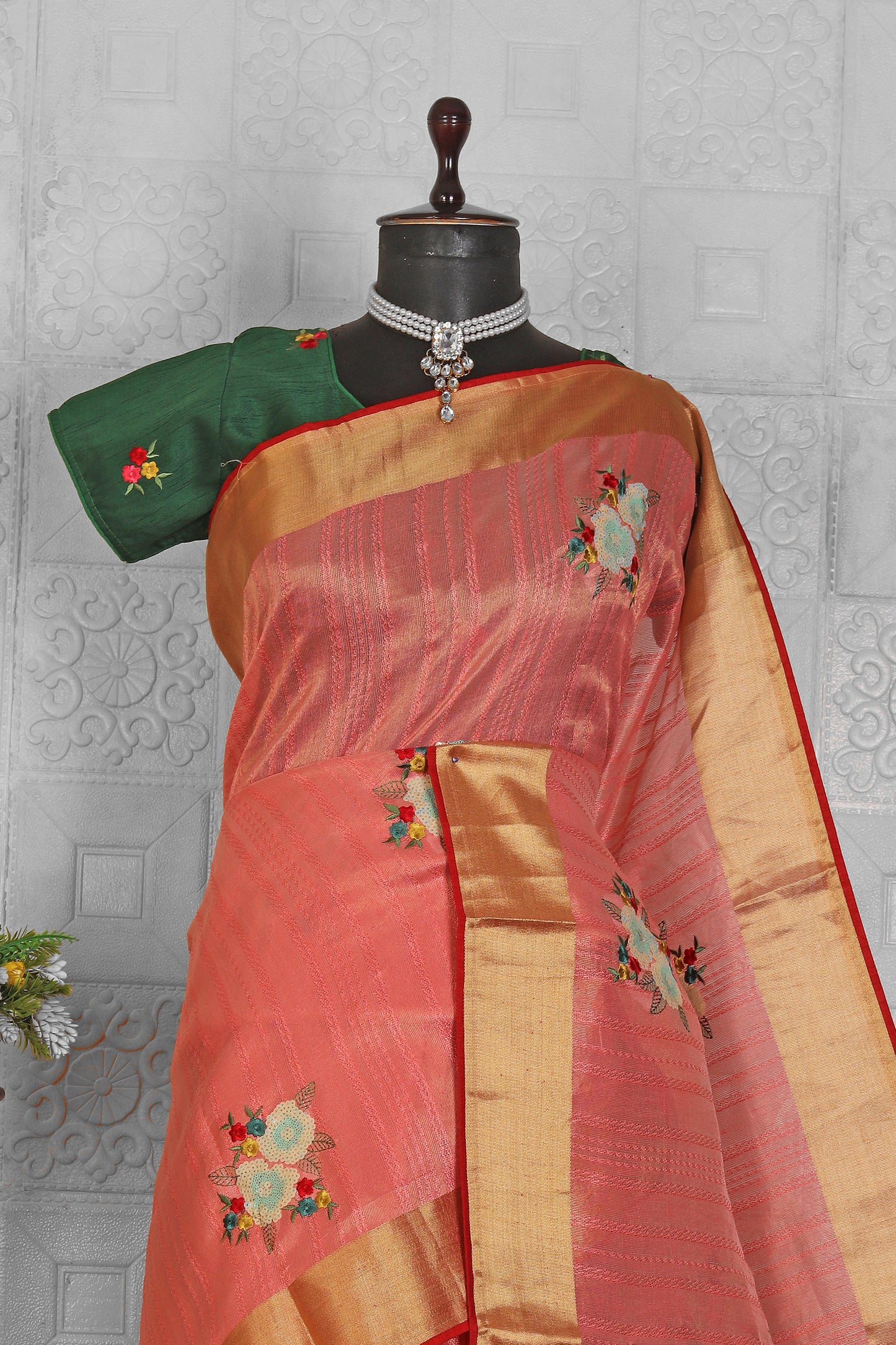 Chanderi Silk Saree with stitched blouse in Munich
