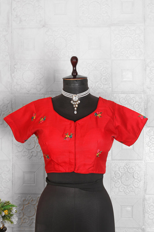 Chanderi Silk Saree with stitched blouse embroidery and fabric detail - Neha Couture Indian Fashion