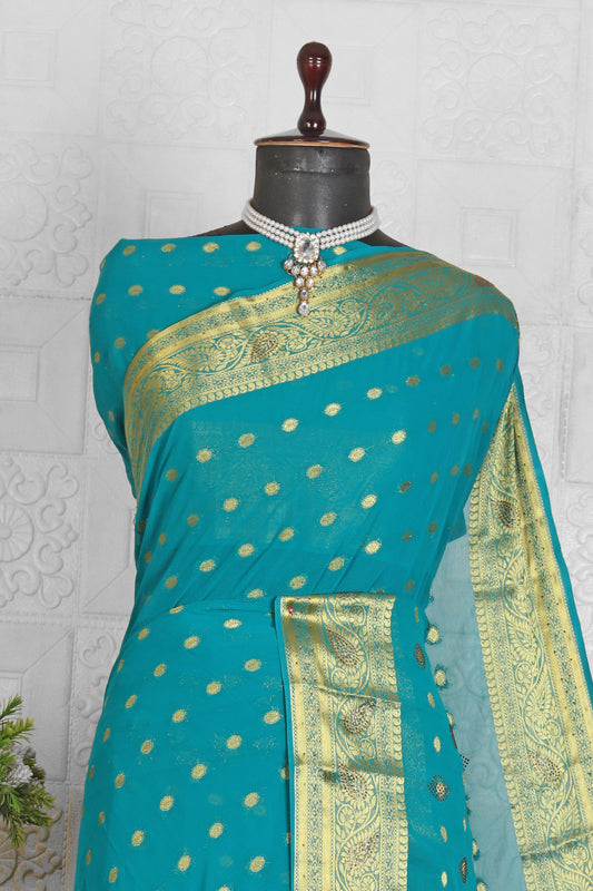 Chanderi Silk Saree with embroidery and fabric detail - Neha Couture Indian Fashion