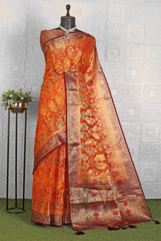 Women Chanderi Silk Saree embroidery and fabric detail - Neha Couture Indian Fashion