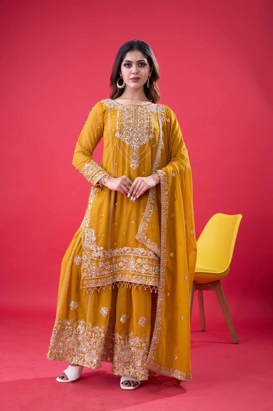 Pure Heavy Faux Georgette Sequence Work Top-Bottom And Dupatta in Germany