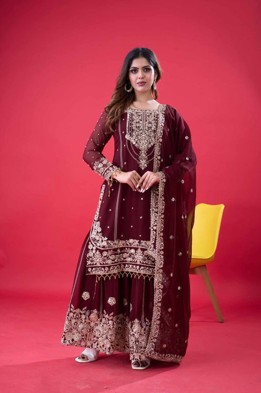 Heavy Embroidery Coding Dori-Sequence Work Top-Bottom And Dupatta Set in Berlin