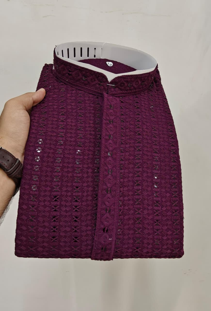 MENS CHIKENKARI HEAVY RAYON KURTA IN BERLIN