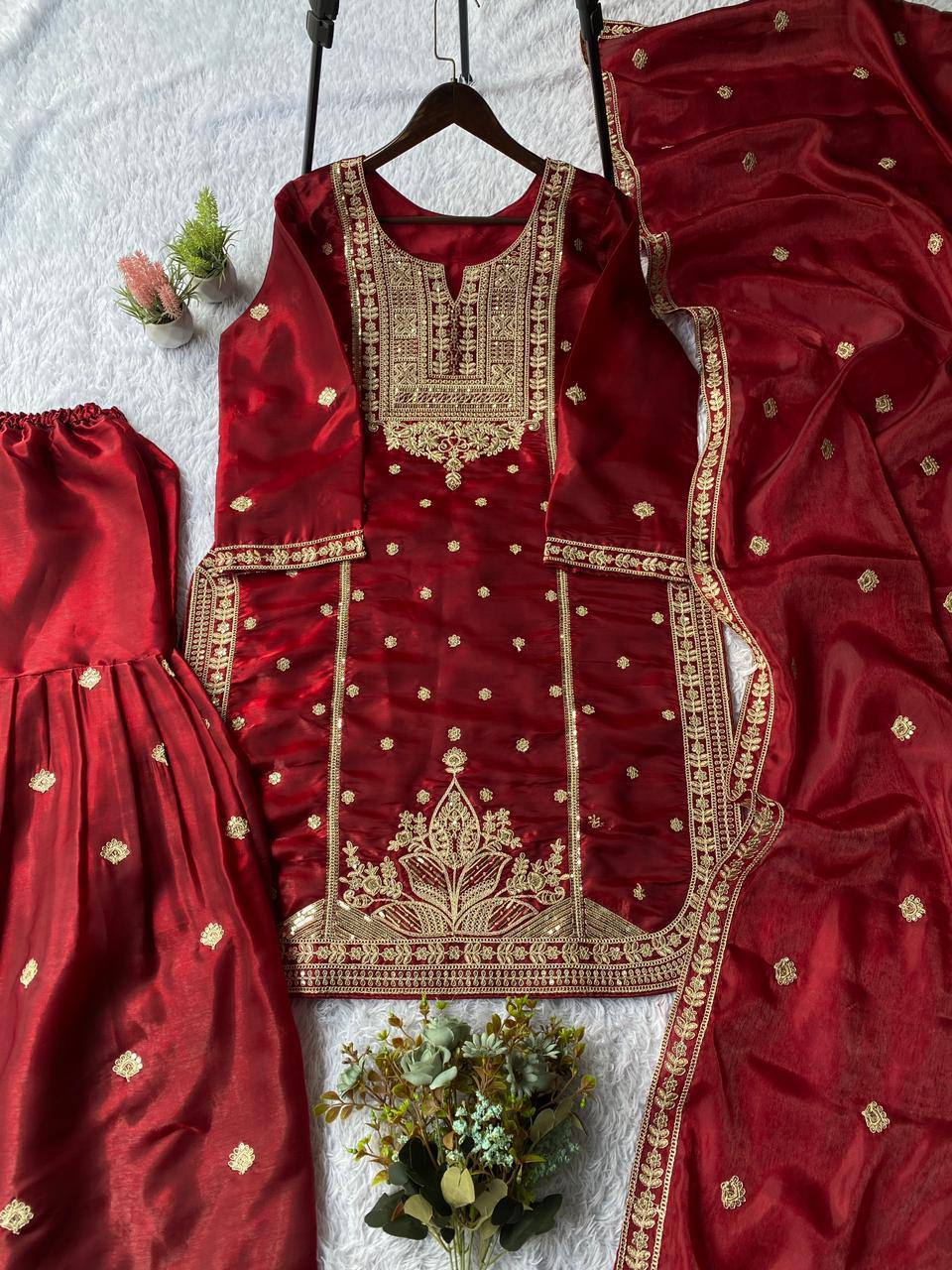SEQUENCE EMBROIDERED TOP, SARARA AND DUPATTA IN MUNICH
