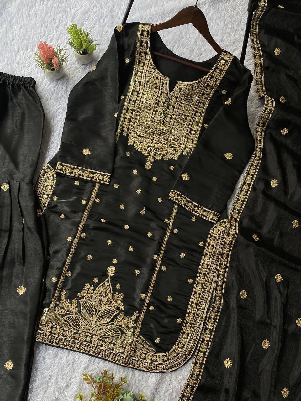 SEQUENCE EMBROIDERED TOP, SARARA AND DUPATTA IN MUNICH