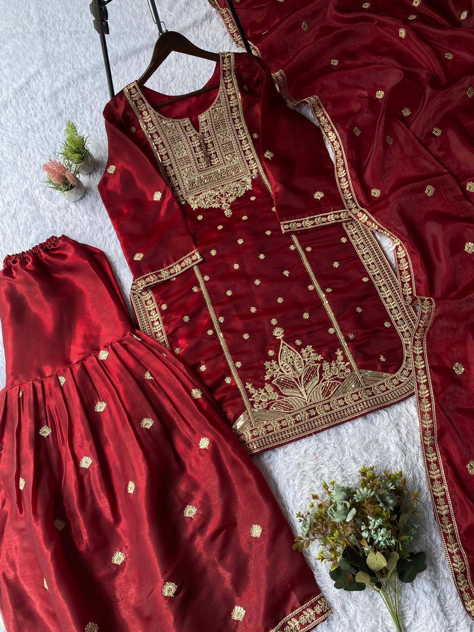 SEQUENCE EMBROIDERED TOP, SARARA AND DUPATTA IN MUNICH