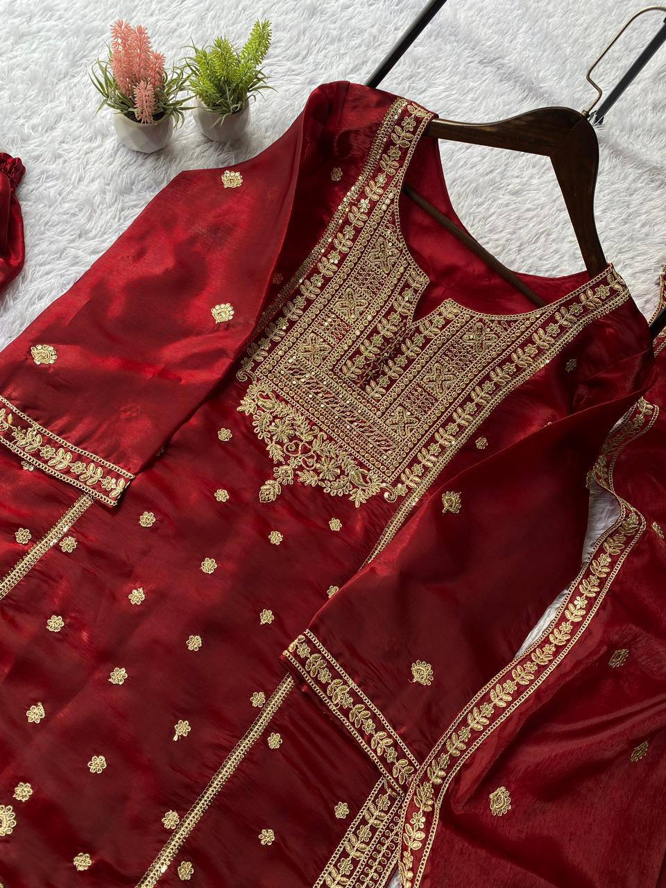 SEQUENCE EMBROIDERED TOP, SARARA AND DUPATTA IN MUNICH