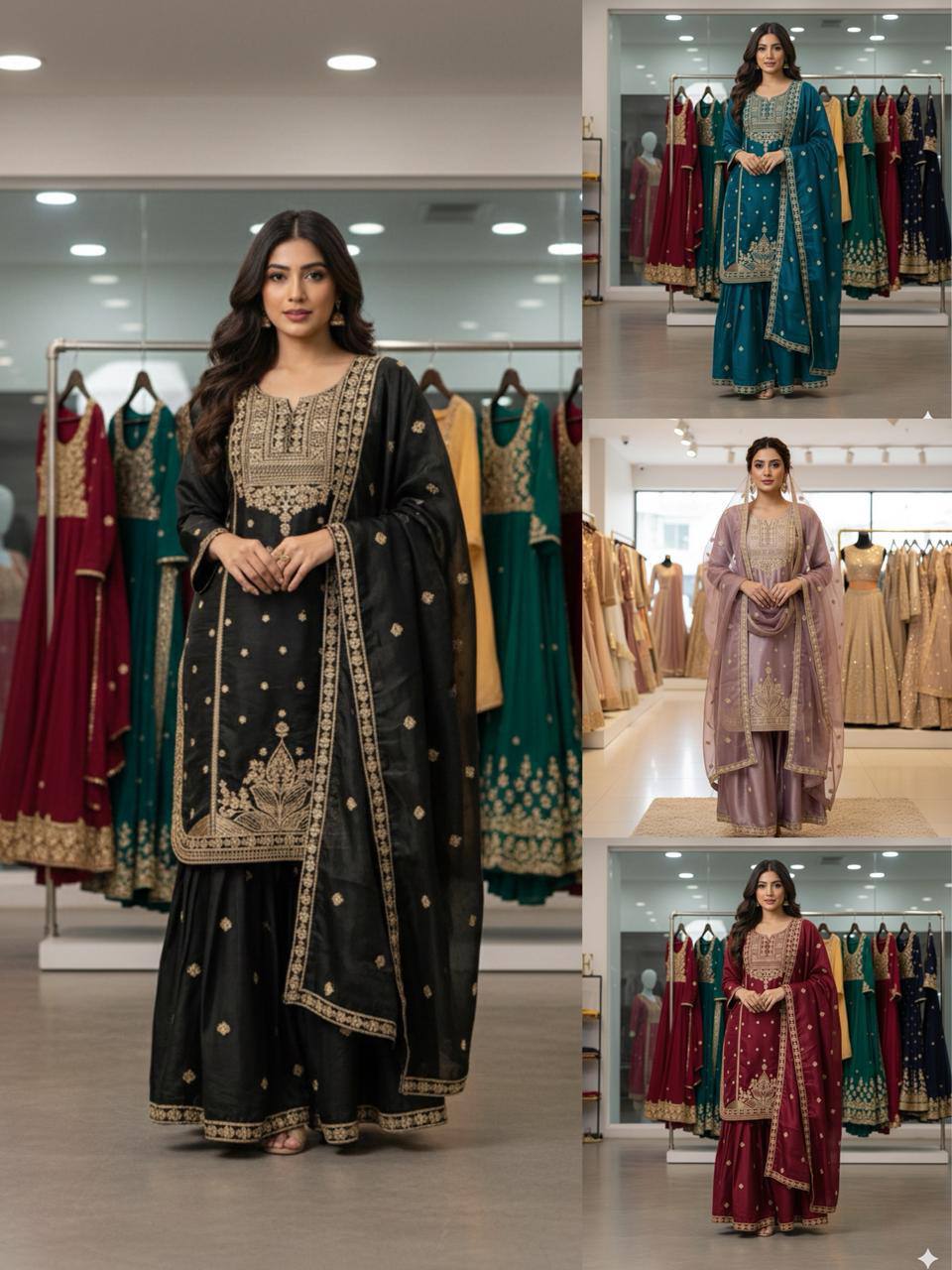 SEQUENCE EMBROIDERED TOP, SARARA AND DUPATTA IN MUNICH