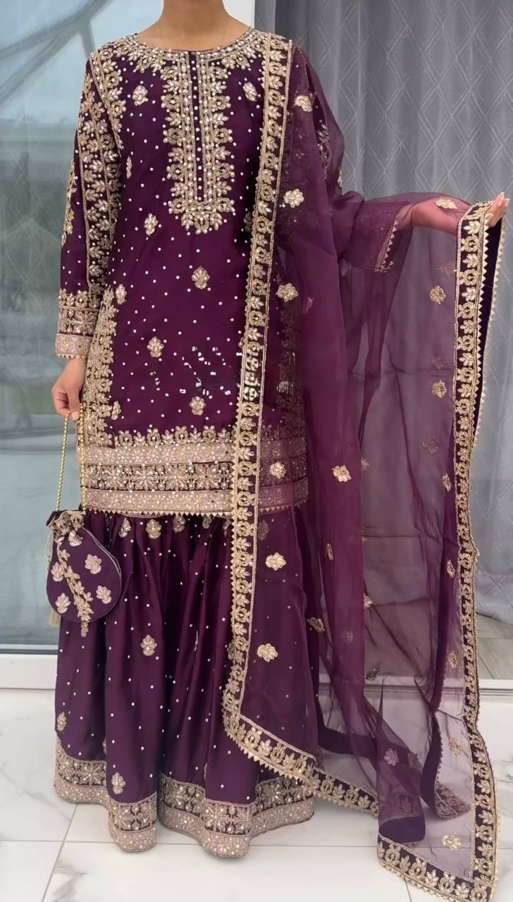 Natural Crep Silk Top-Bottom And Dupatta Set Fully Stitched in Berlin