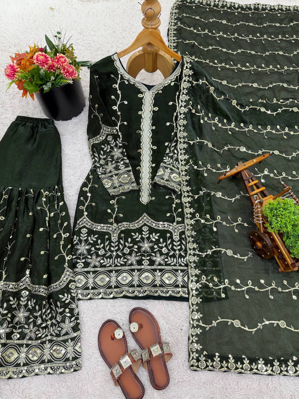 Silk And Heavy Embroidery Sequence Work Top-Bottom And Dupatta Set in Germany