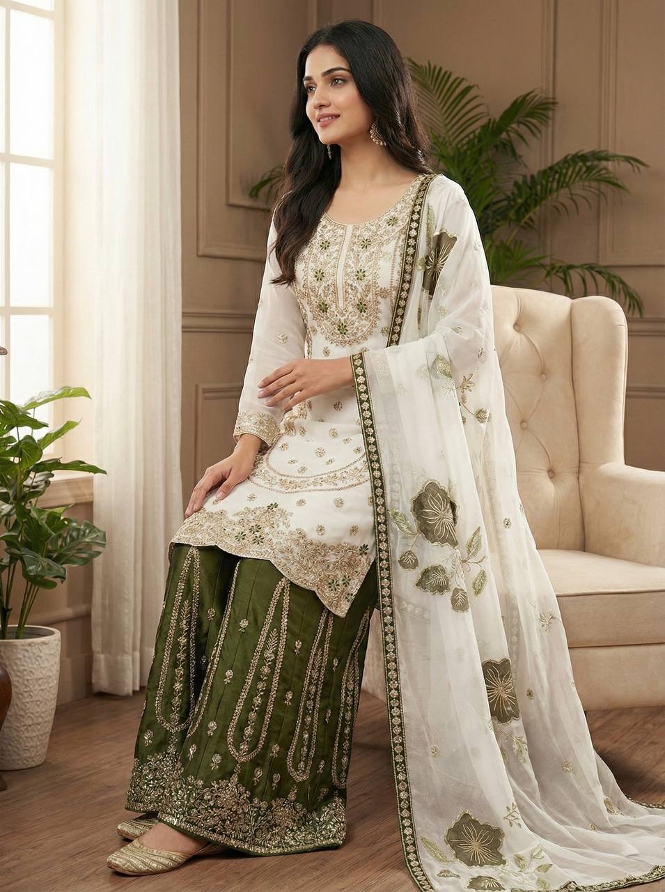 Pure GMY SILK With Heavy Embroidery Sequence Work Suit in Germany
