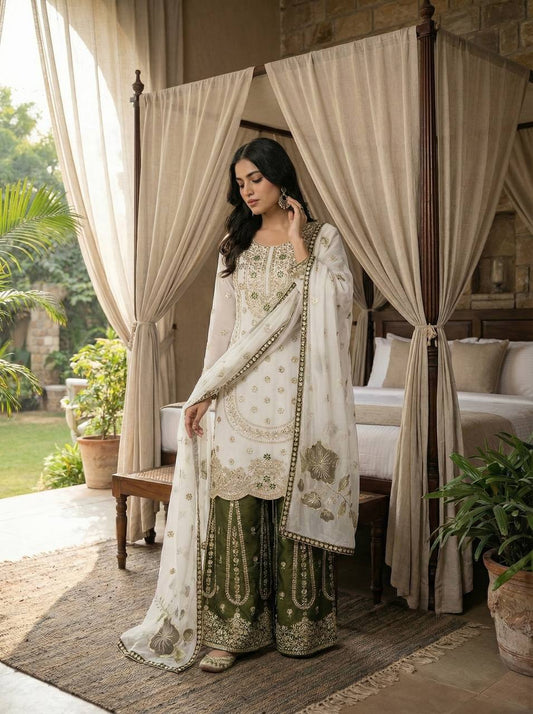 Pure GMY SILK With Heavy Embroidery Sequence Work Suit embroidery and fabric detail - Neha Couture Indian Fashion