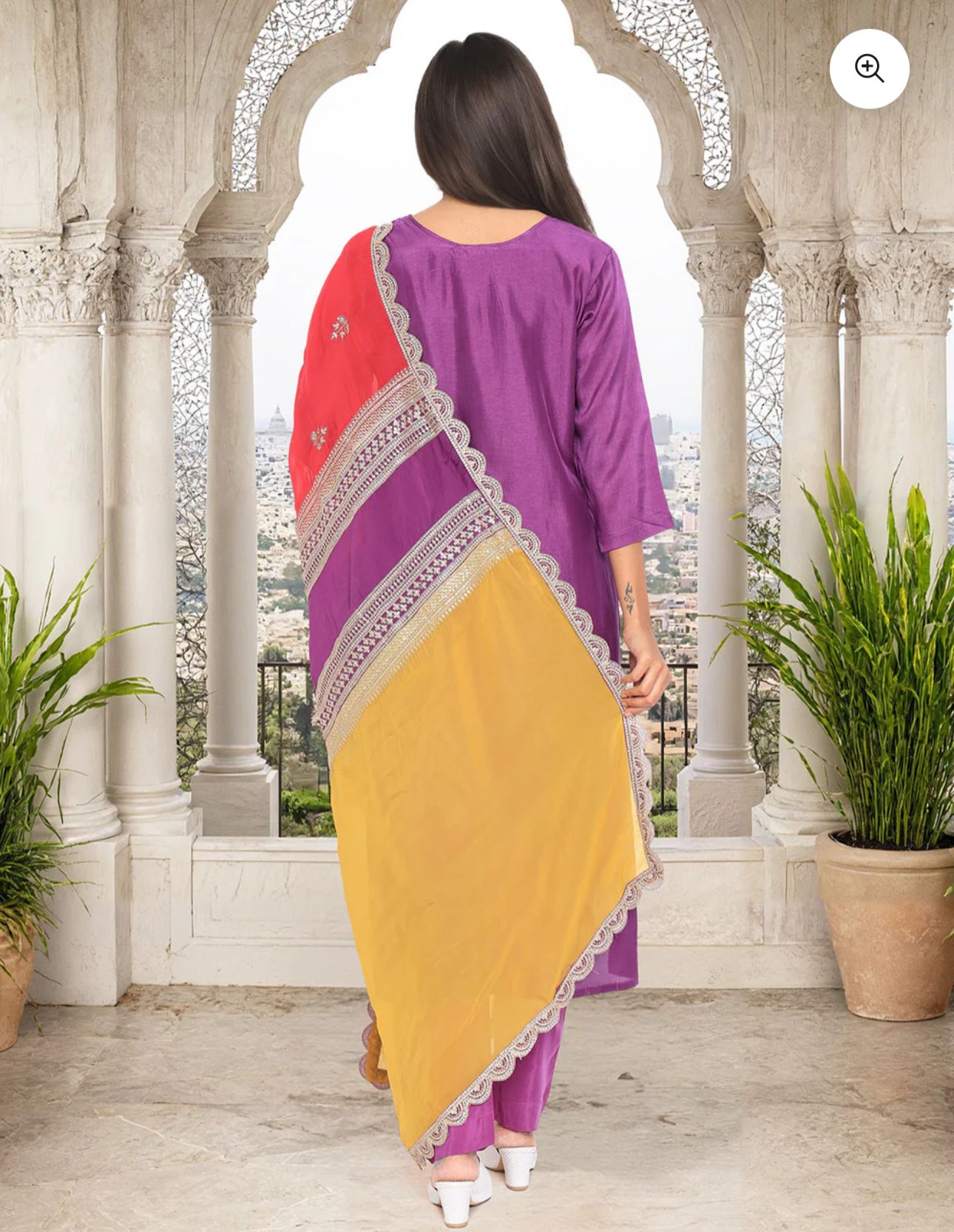 Purple Poly Silk Lace Scalloped Zari embroidery Straight fit kurta set in Berlin