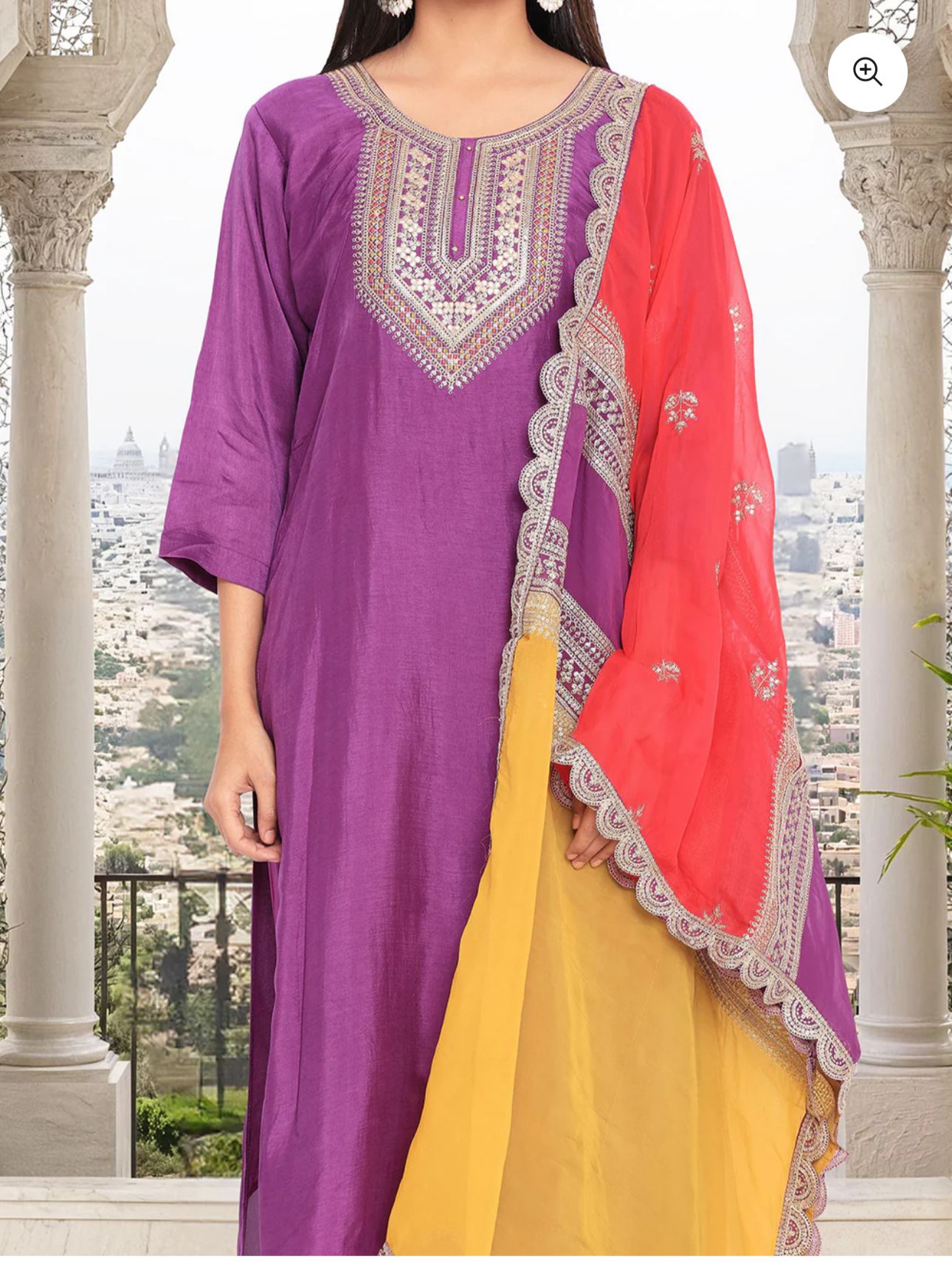 Purple Poly Silk Lace Scalloped Zari embroidery Straight fit kurta set in Berlin
