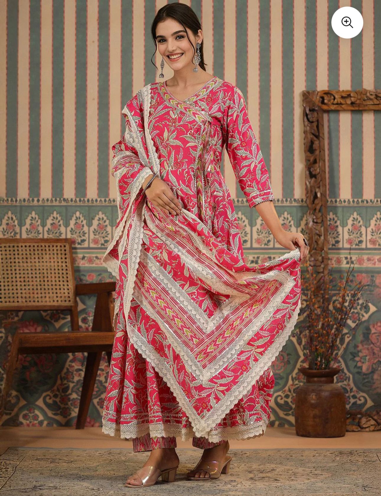 Floral Printed Angrakha Kurta With Straight Bottom And Cotton Printed Dupatta in Berlin
