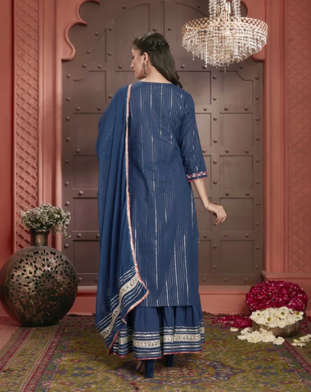 Teal Embroidered Kurta With Sharara & Dupatta in Germany