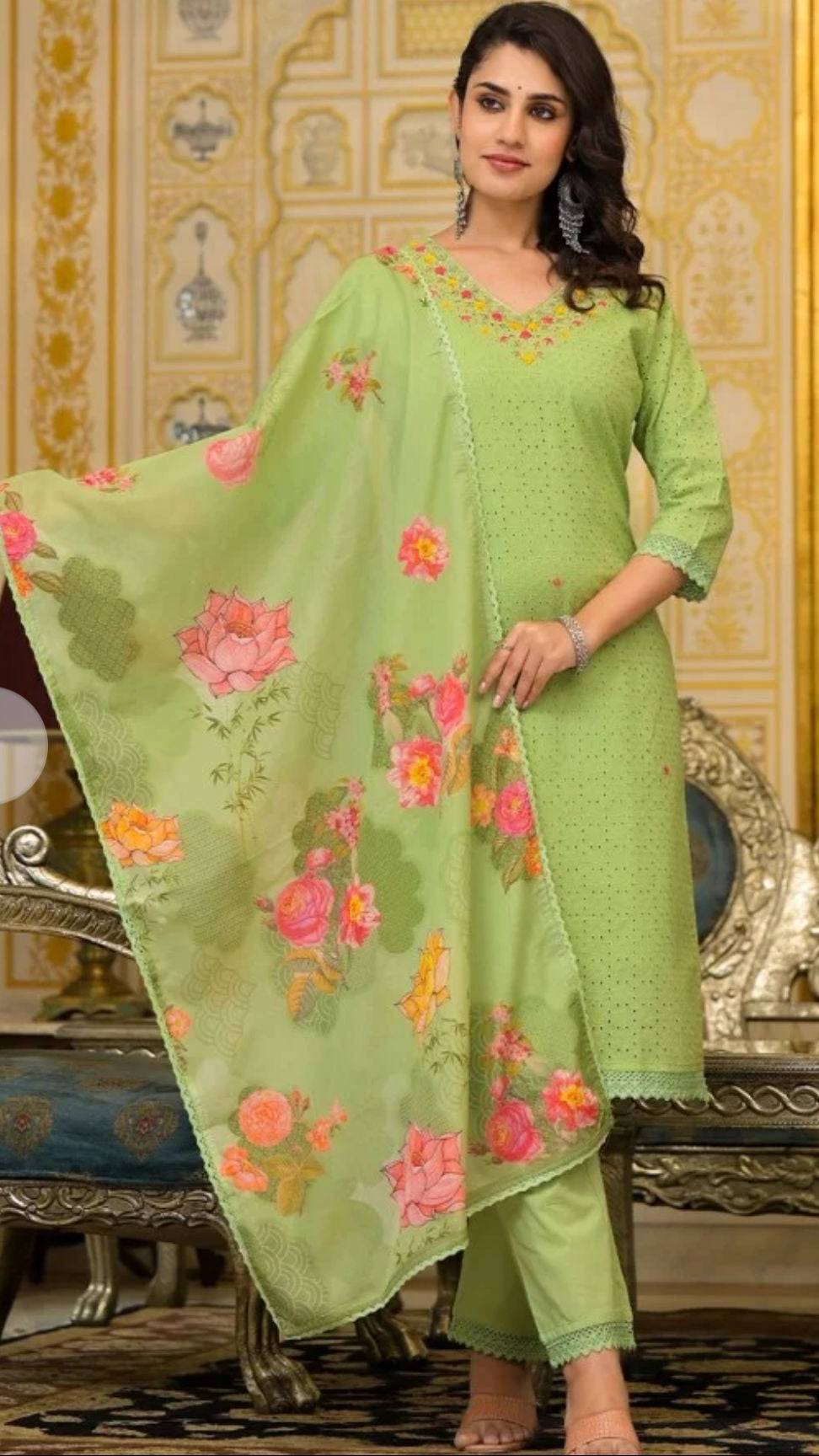 Cotton Embroidered Straight Fit Kurta Set in Germany