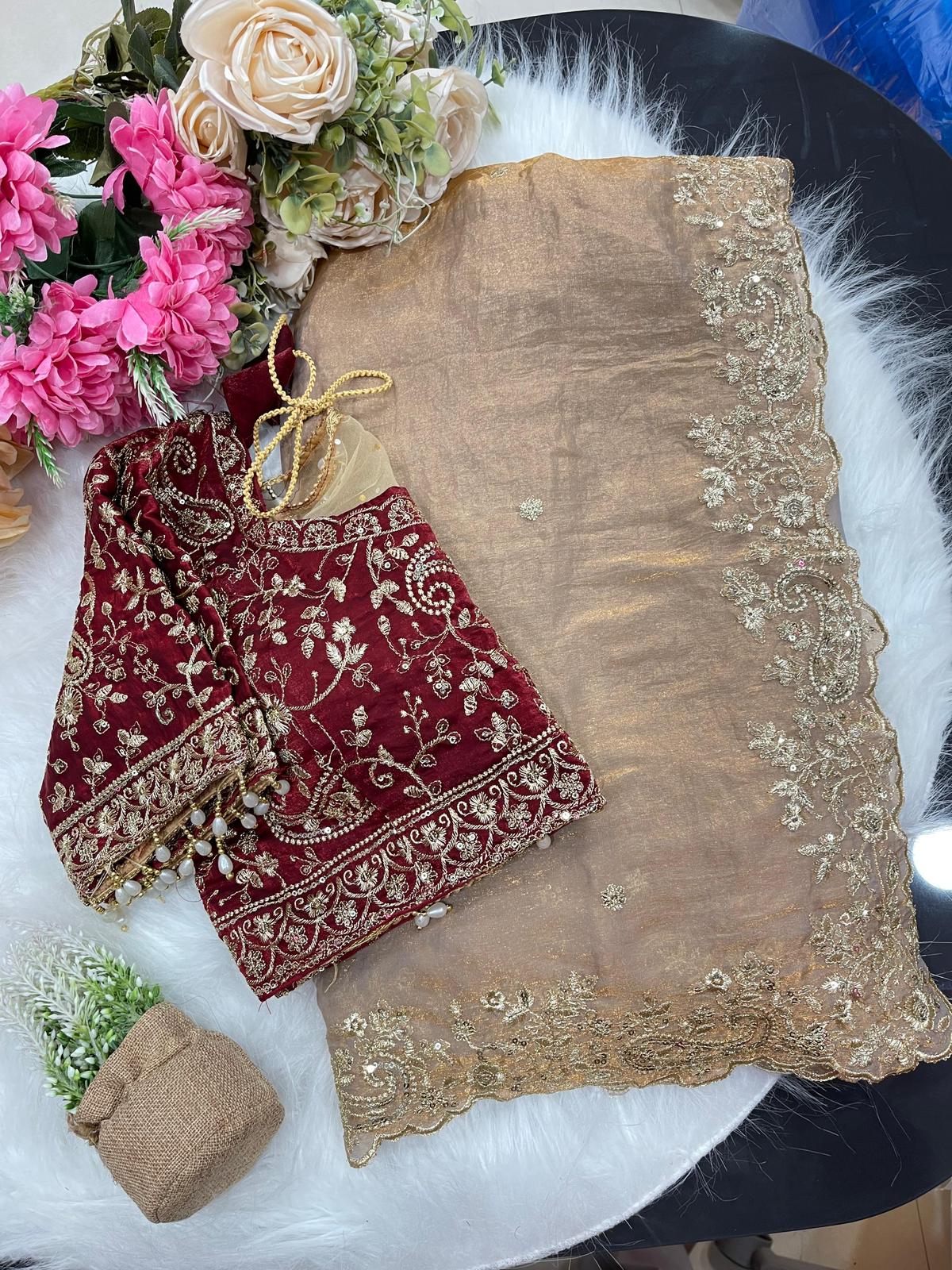 Fandy Silk C -pallu Sequins embroidery work saree in Berlin