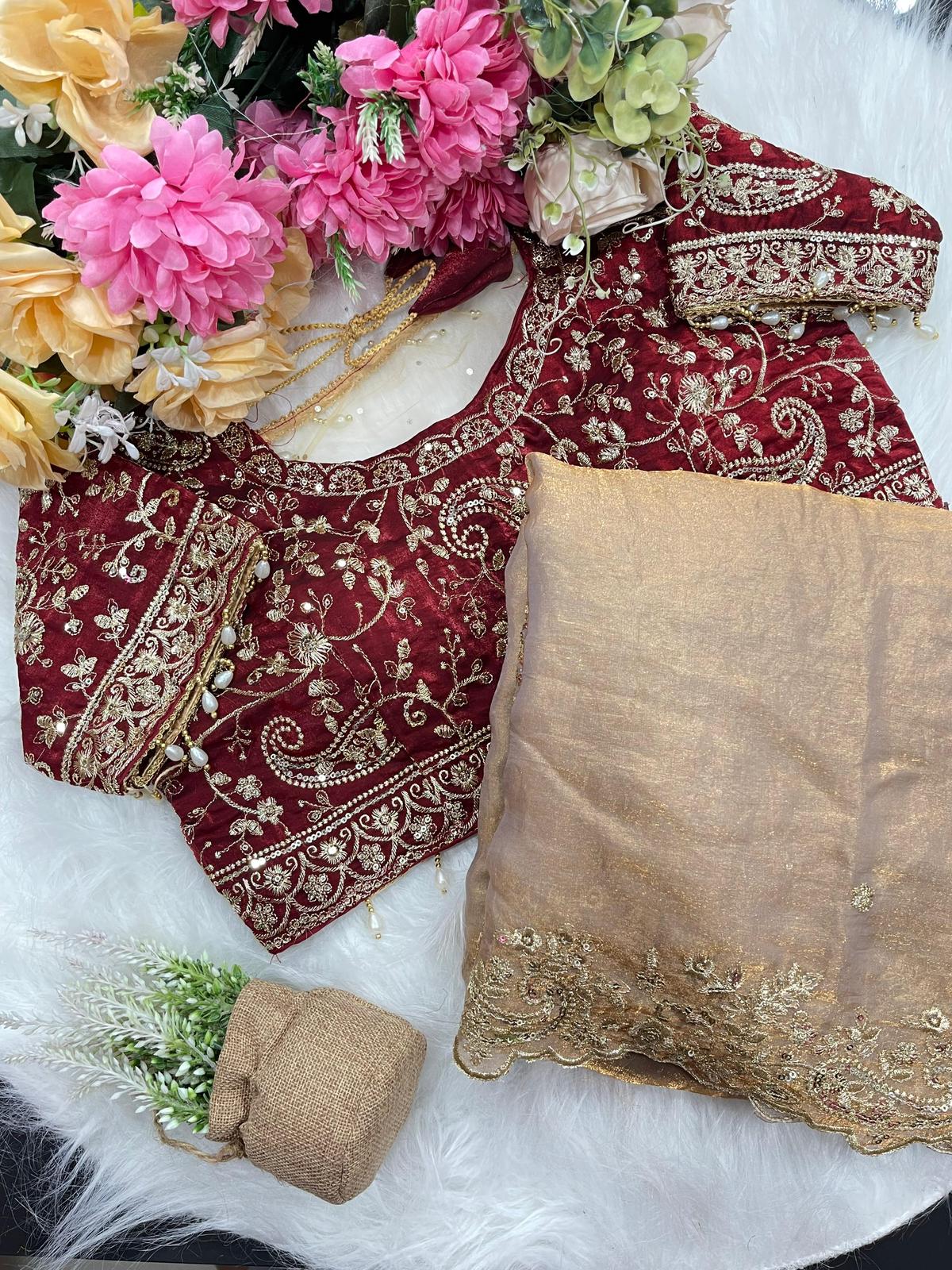 Fandy Silk C -pallu Sequins embroidery work saree in Berlin