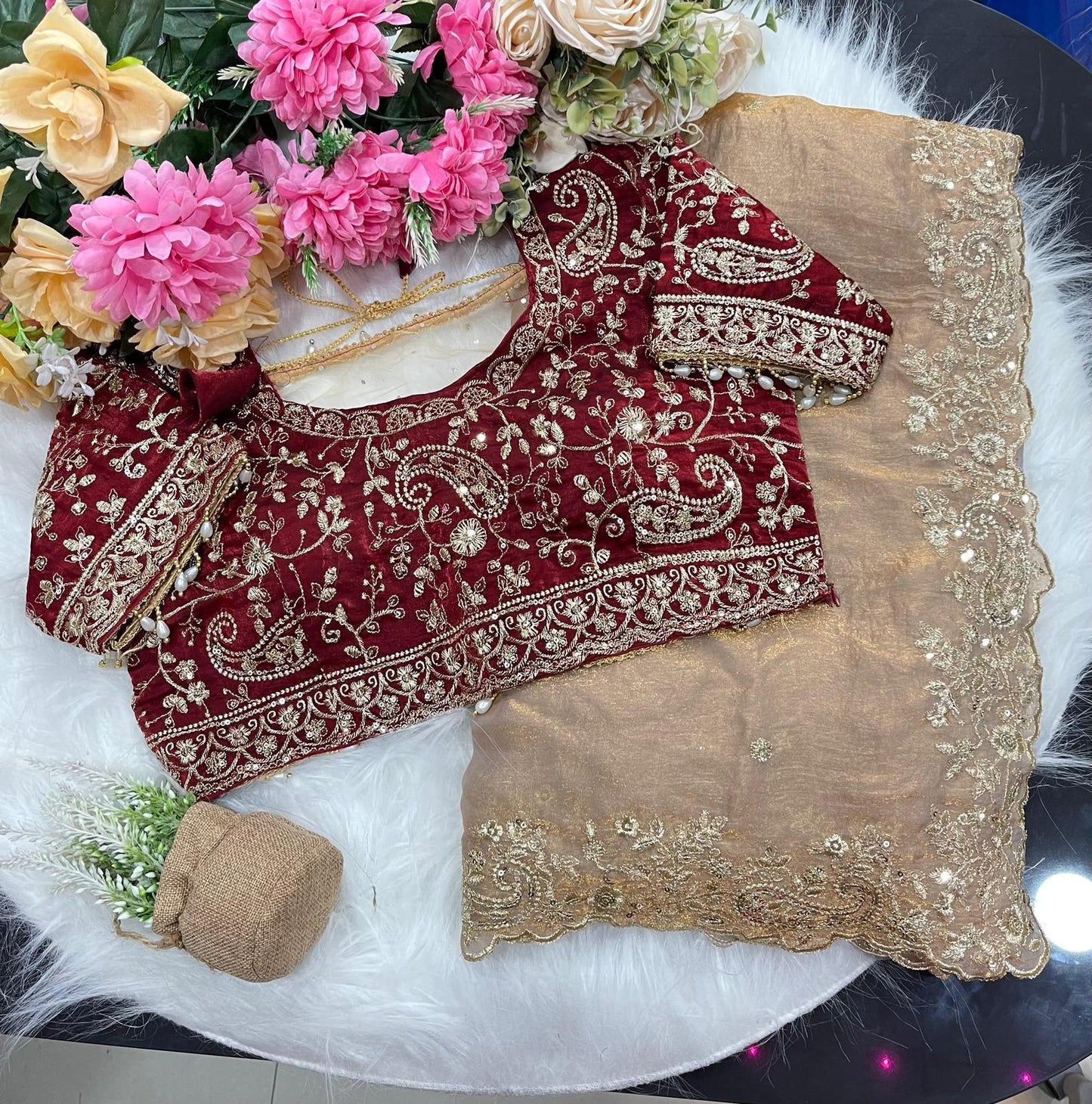 Fandy Silk C -pallu Sequins embroidery work saree in Berlin