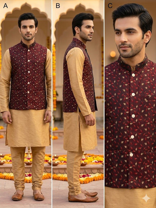 ‎Kurta Payjama With Jacket Jacquard Work Banarasi Silk in Germany