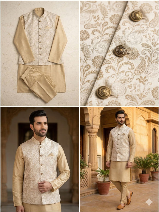 Kurta Payjama With Jacket Jacquard Work Banarasi Silk in Berlin