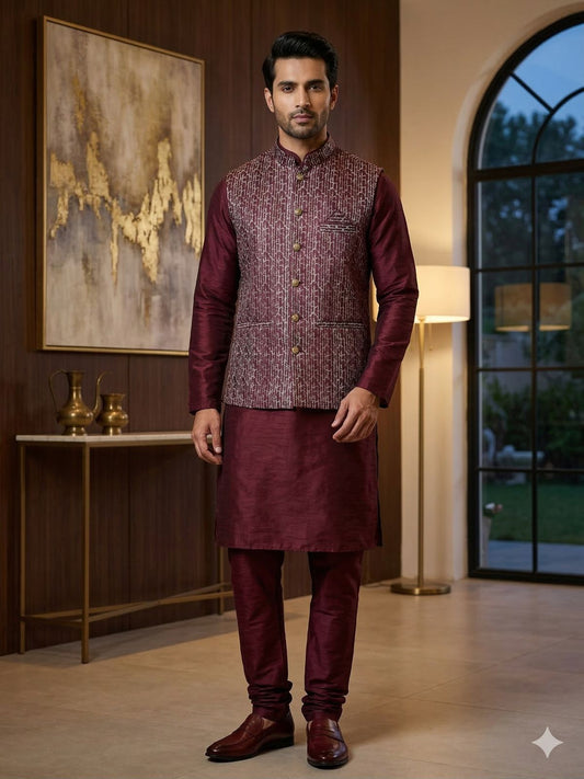 Kurta Payjama With Jacket Jacquard Work Banarasi Silk in Germany