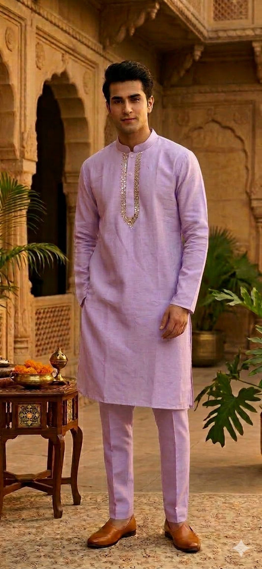 Men's Silk lavender Kurta Churidar Set in Berlin