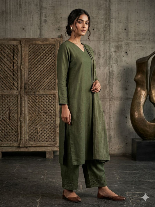 Green Handwork sleeves and bottom  Kurta Bottom Dupatta Set in Berlin