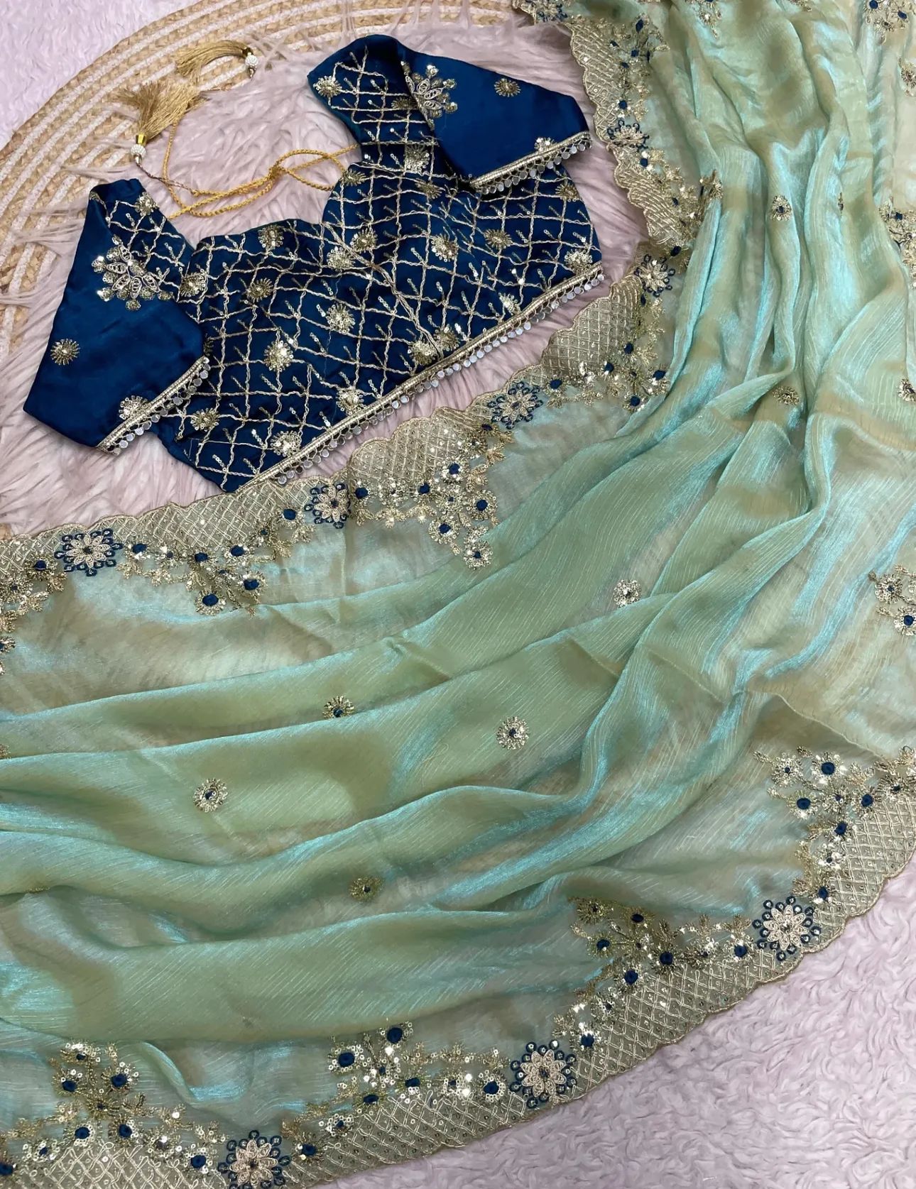 FENDY SARTIN SILK WITH BEAUTIFUL EMBROIDERY WORK SAREE IN MUNICH