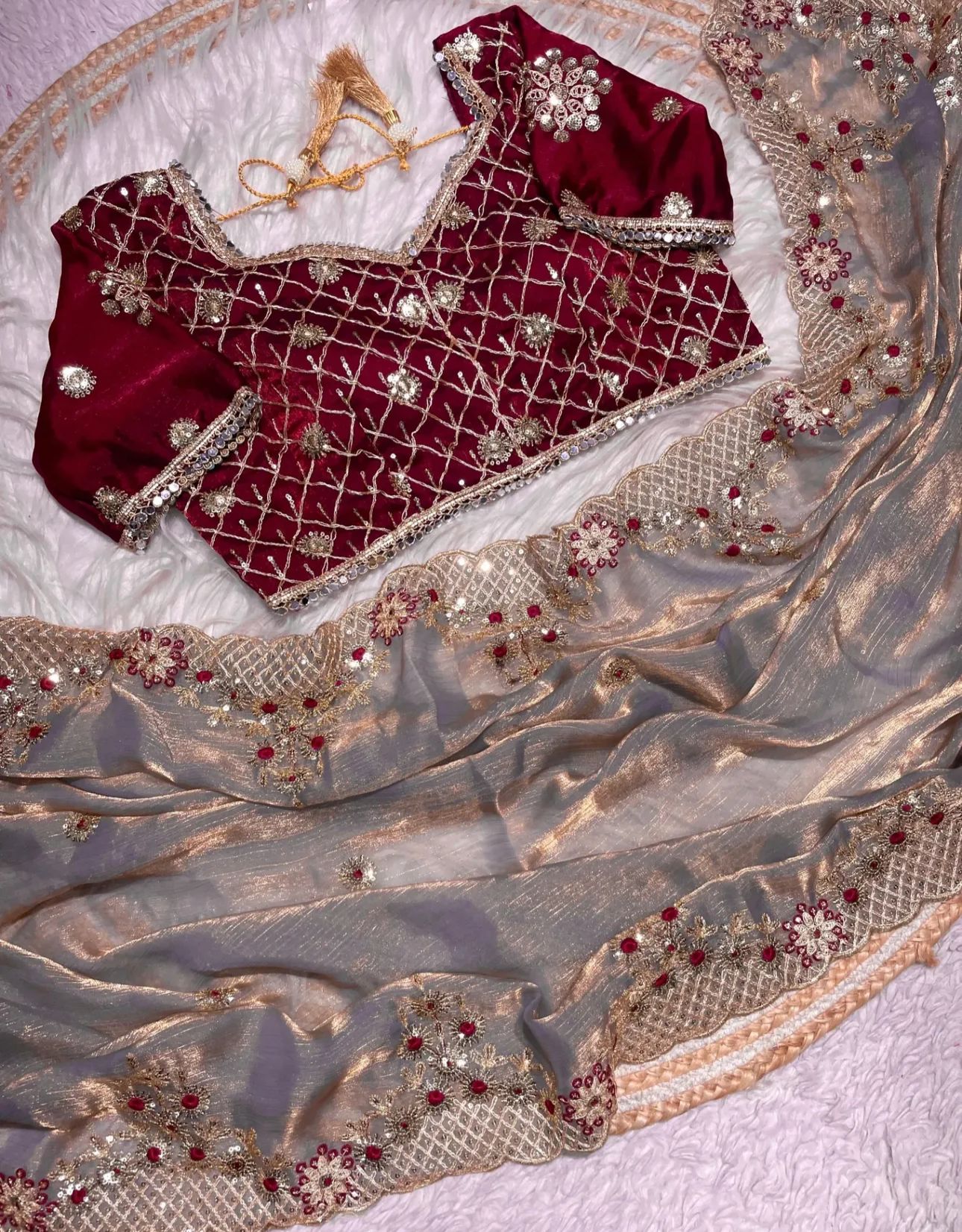 FENDY SARTIN SILK WITH BEAUTIFUL EMBROIDERY WORK SAREE IN GERMANY