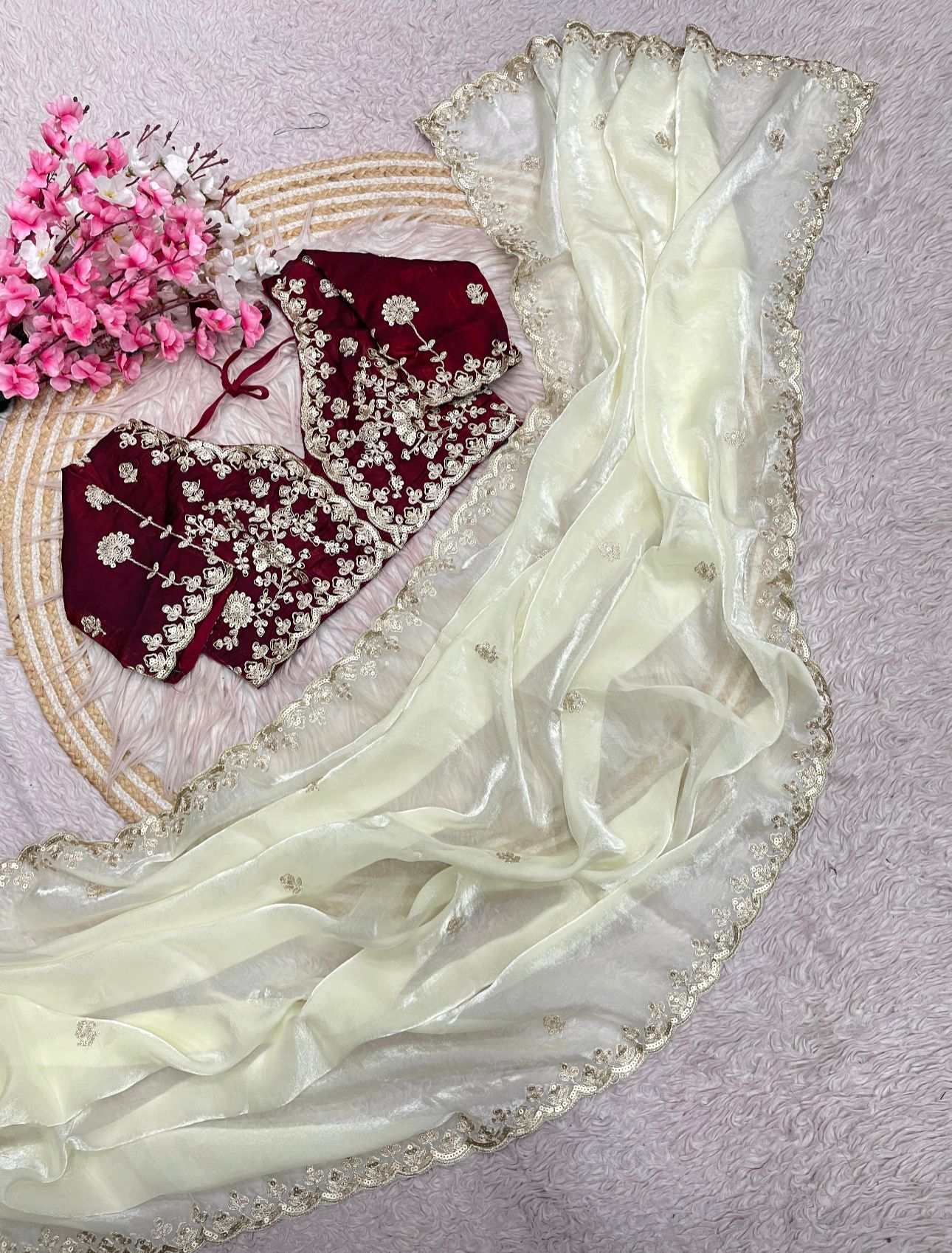 FENDY SARTIN SILK WITH BEAUTIFUL EMBROIDERY WORK SAREE IN GERMANY