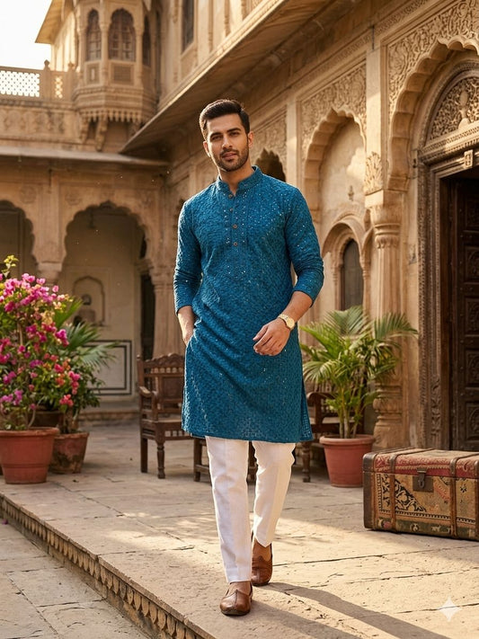 MENS CHIKENKARI HEAVY RAYON KURTA IN BERLIN