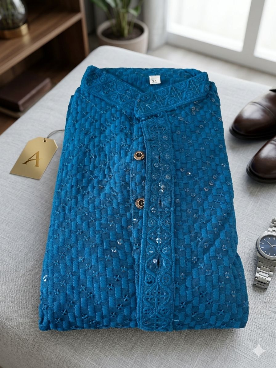 MENS CHIKENKARI HEAVY RAYON KURTA IN BERLIN