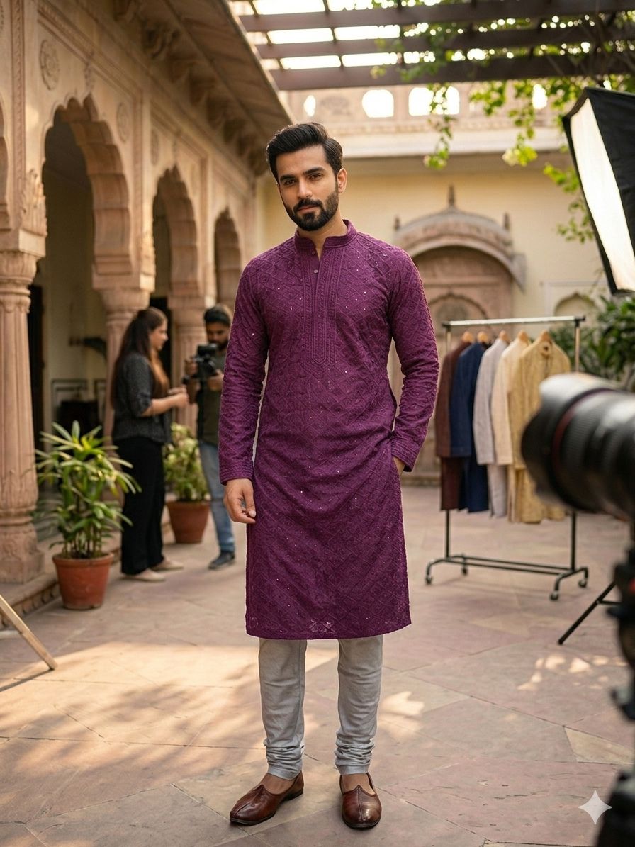 MENS CHIKENKARI HEAVY RAYON KURTA IN BERLIN