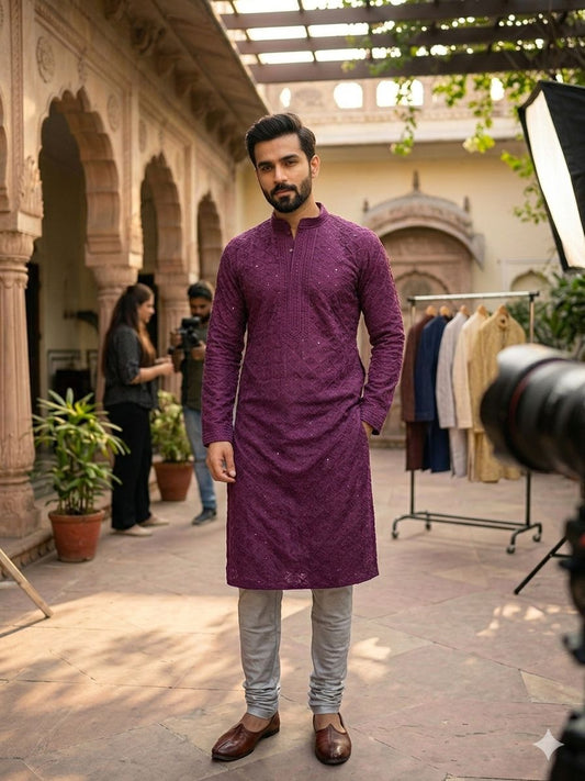MENS CHIKENKARI HEAVY RAYON KURTA IN BERLIN