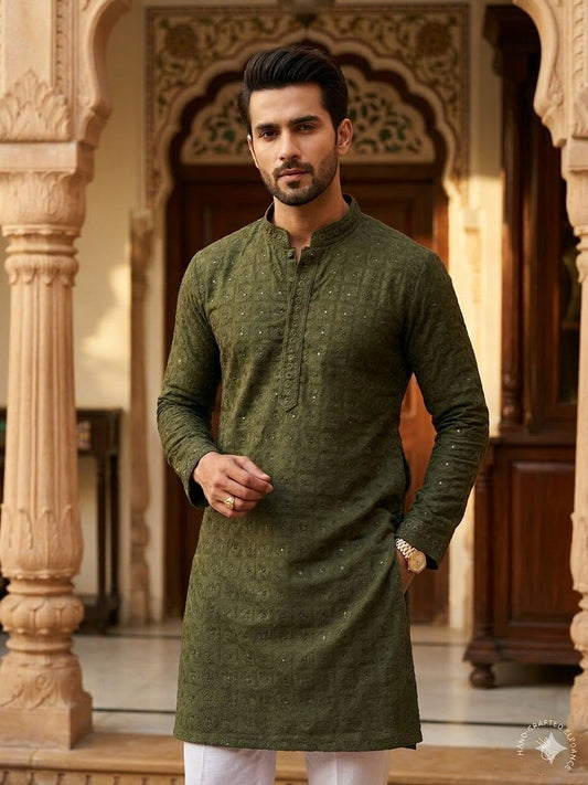 MENS CHIKENKARI HEAVY RAYON KURTA IN BERLIN