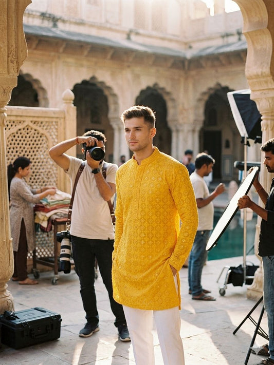 MENS CHIKENKARI HEAVY RAYON KURTA IN GERMANY