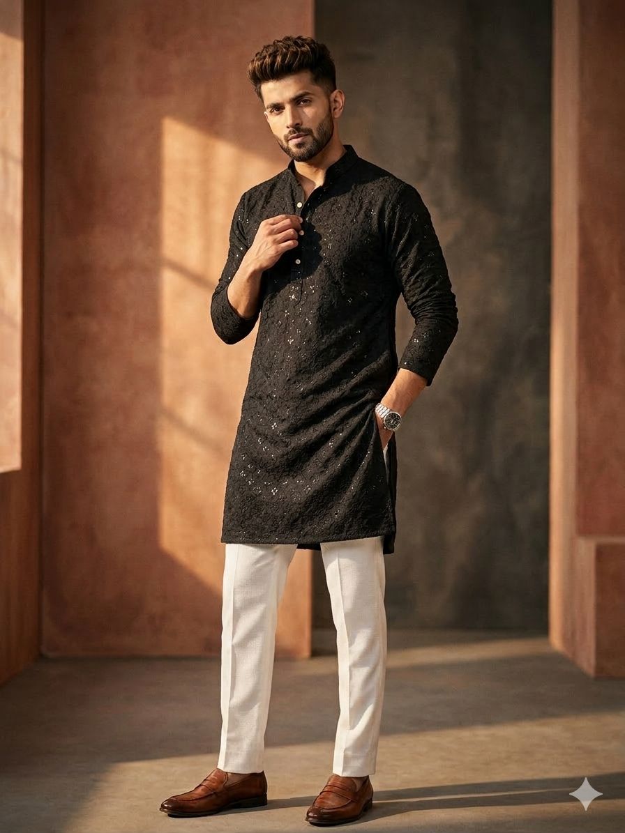 Embroidered Chikankari Kurta for Men In Germany