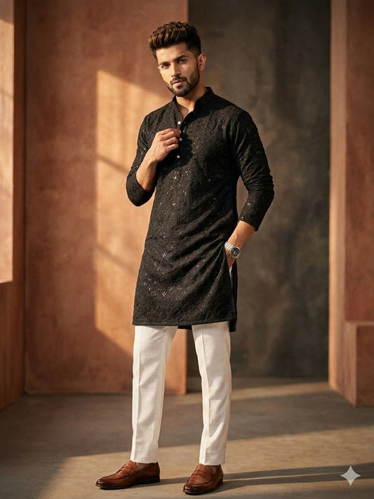 Embroidered Chikankari Kurta for Men In Germany