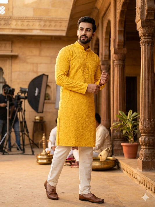 Embroidered Chikankari Kurta for Men In Germany
