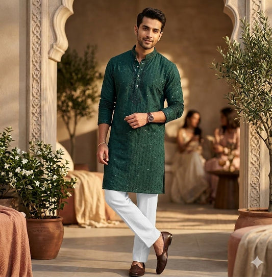 Embroidered Chikankari Kurta for Men In Germany