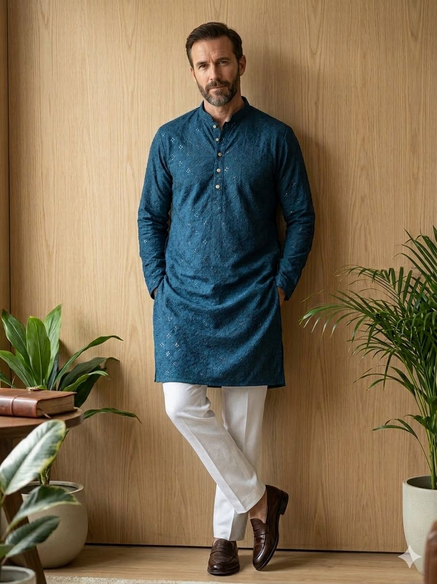 Embroidered Chikankari Kurta for Men In Germany