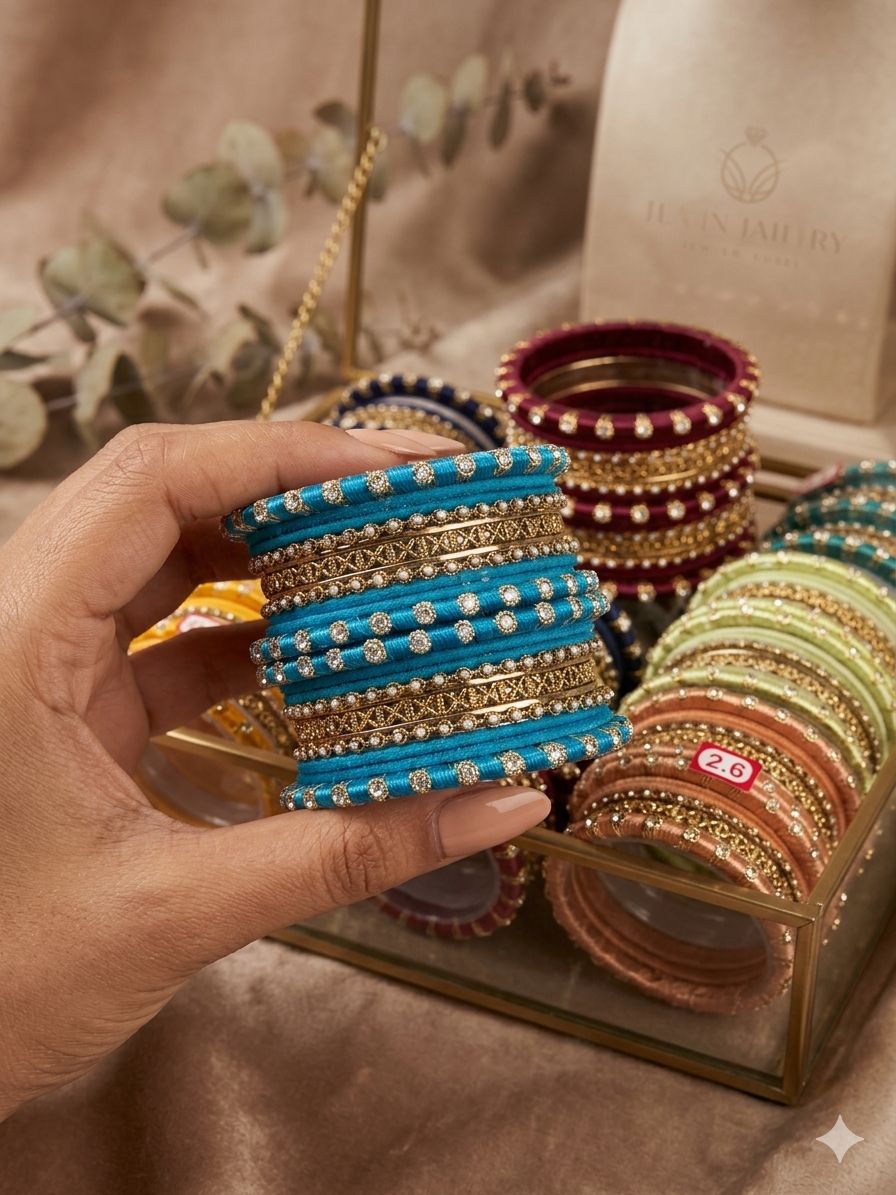 Skyblue Silk Thread Kundan  Bangle Set in Germany