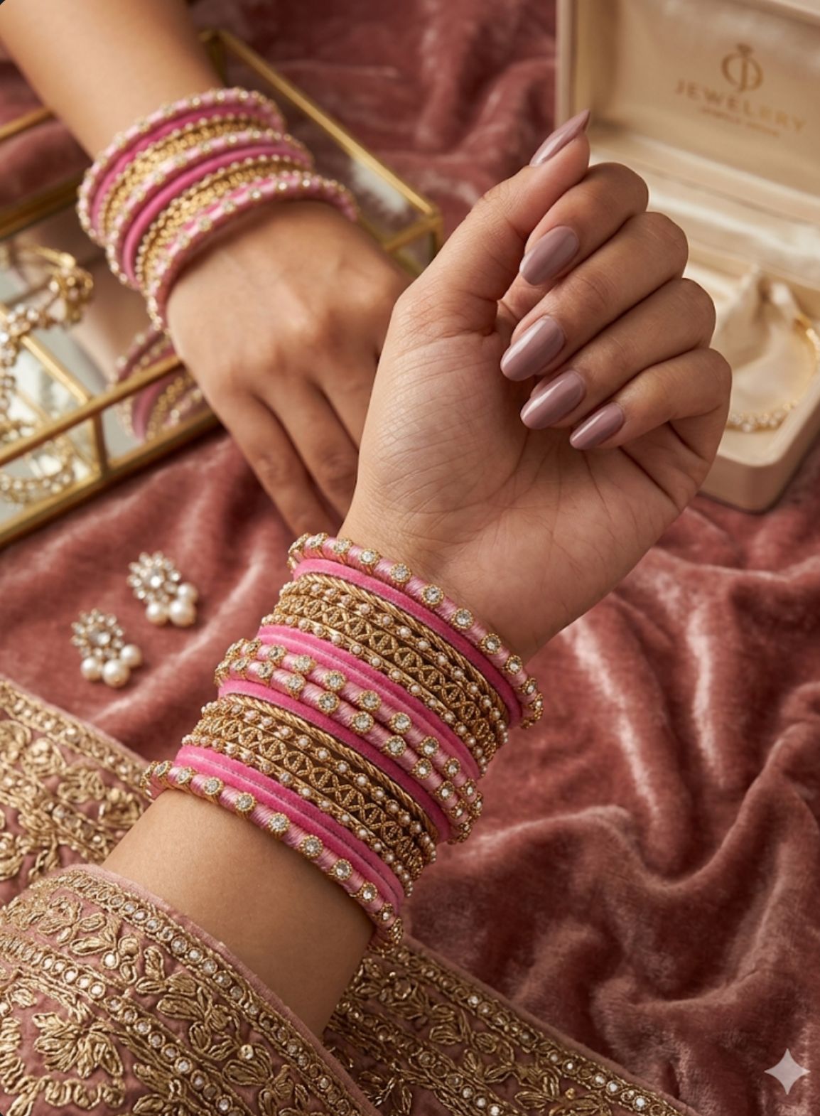 Baby Pink Silk Thread Kundan  Bangle Set in Berlin