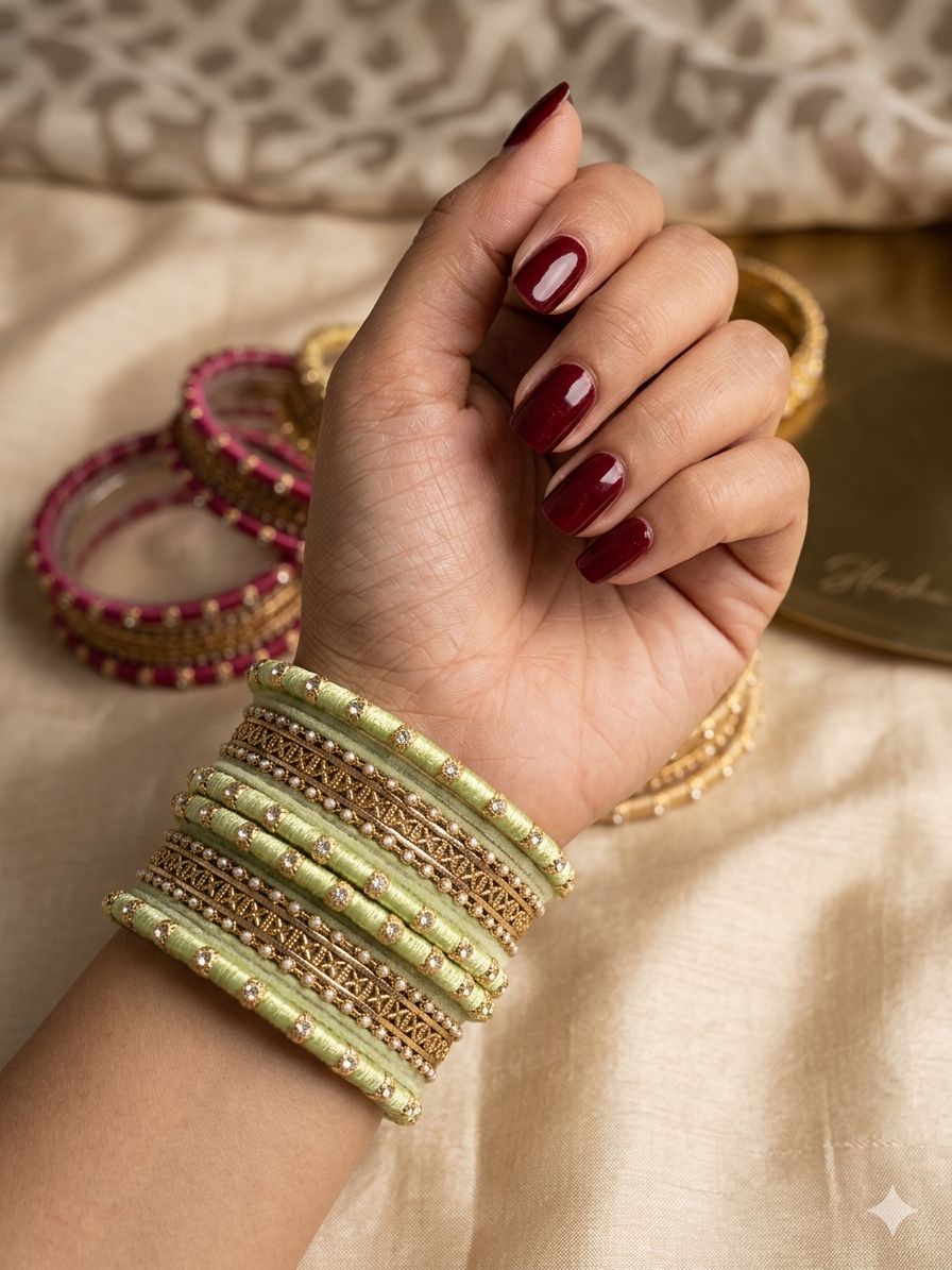 Sea Green Silk Thread Kundan  Bangle Set in Germany