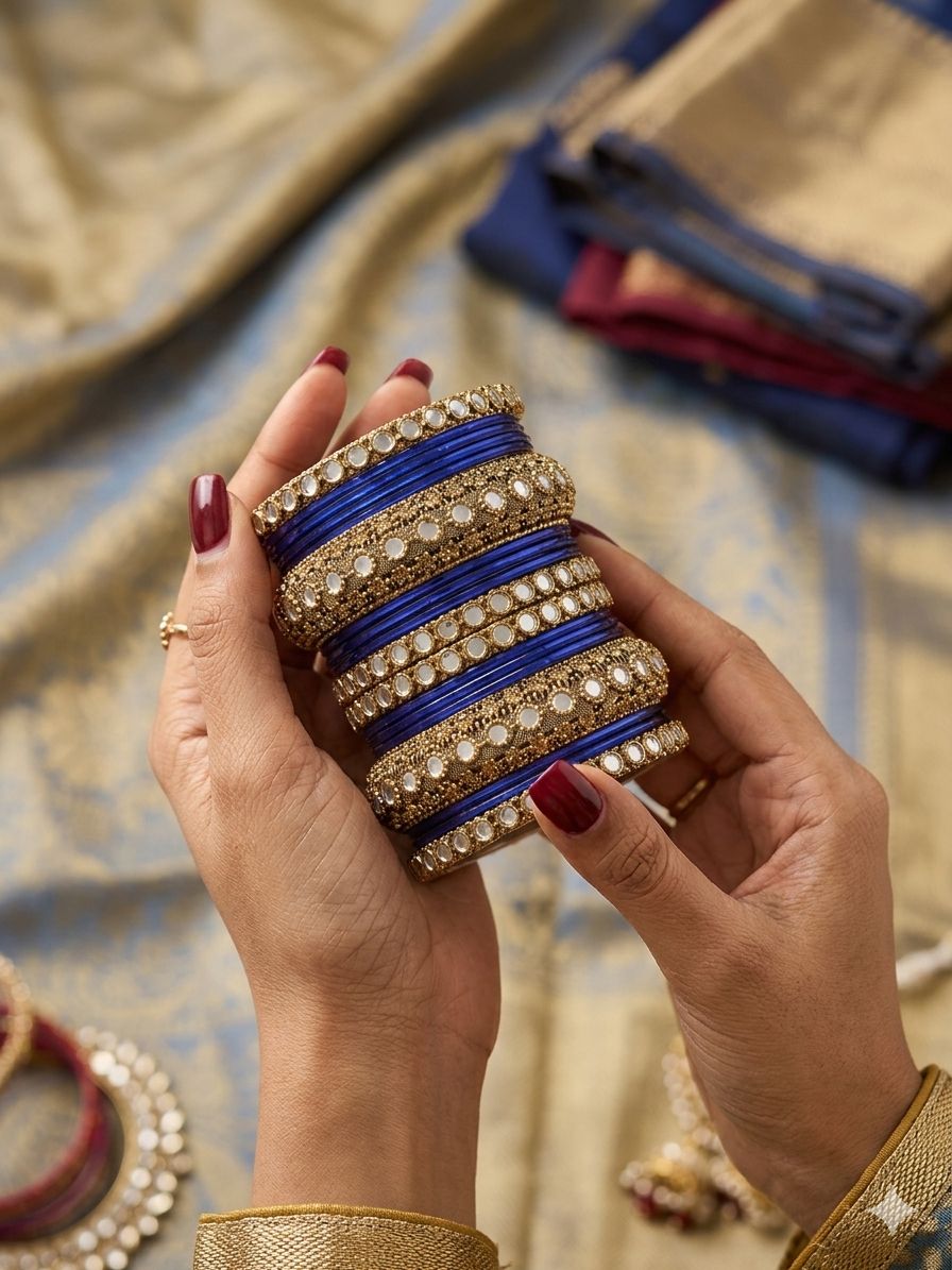 Blue Kundan bangles set in Germany
